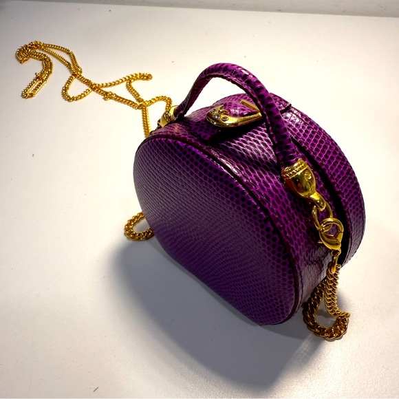 Vtg Fiocchi Italy Mini Purple Snakeskin Leather Crossbody Bag Purse Coin Wallet - Picture 1 of 15